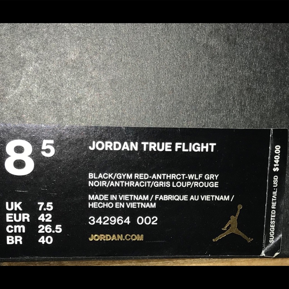Jordan True Flight, Men’s 8.5, Black/Red/Gray Excellent Condition - Picture 7 of 8